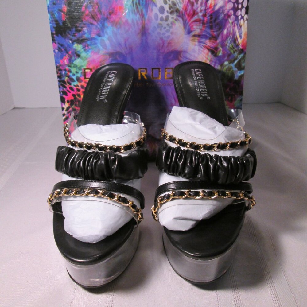 Cape Robbin Callum Black Gold Chain Platform Heels Sz 11 - Picture 7 of 11